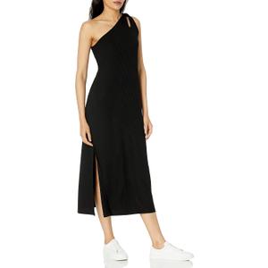The Drop Women's Mickey Loose-fit One-Shoulder Cutout Rib Knit Maxi Dress (Black), XXS
