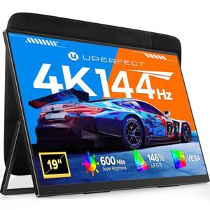 UPERFECT 19" 4K 144Hz Portable Monitor, 600 Nits 146% sRGB Gaming Monitor
QLED 3840×2160 UHD , 2000:1, 0.1ms, Built-in Stand & VESA Mount, Travel Gaming Monitor for Laptop, PC & Gaming Consoles