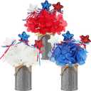 3 Sets Patriotic Centerpieces for Tables Memorial Day Independence 4th of July Red White Blue Artificial Hydrangeas Flower with Vase and Glitter Stars Picks for Home Office(Iron Color)