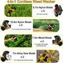 Electric Weed Wacker Eater Cordless Brush Cutter Battery Powered Weed Trimmer with Wheels 4 in 1 Brushless GrassTrimmer/Lawn Edge Compatible with Dewalt 20V Battery(Battery Not Included)
