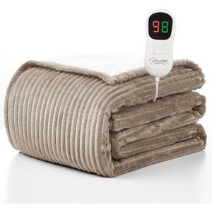 Homemate Electric Heated Blanket Twin Size - 62"x84" Heating Blanket Twin Size 1/2/4/6/8 Hours Auto-Off 10 Heat Level Over-Heat Protection Soft Flannel Sherpa ETL Certification