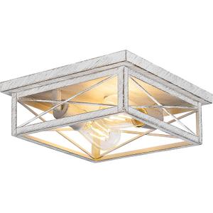 Antique White Hallway Light Fixture, 2-Light Farmhouse Flush Mount Ceiling Lighting, 1-Pack Metal Kitchen Lighting Fixture, Square Close to Ceiling Lamp for Bedroom Living Room Entryway
