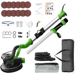 POPBULL 1050W Electric Drywall Sander with Vacuum, 7 Speeds (800–2100RPM), Foldable & Extendable Handle, 12 Sanding Discs, for Walls, Ceilings, Floors (Green)