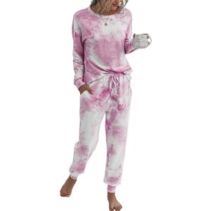 PRETTYGARDEN Women's Two Piece Loungewear Fall Casual Long Sleeve Tops Jogger Pants Pajama Sets Matching Outfits Clothing (Large, Pink)