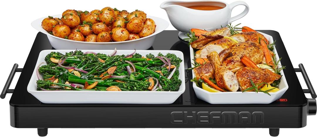 Chefman Electric Warming Tray with Adjustable Temperature Control, Perfect For Buffets, Restaurants, Parties, Events, and Home Dinners, Large 21 x 16 Glass-Top Surface Keeps Food Hot  Black