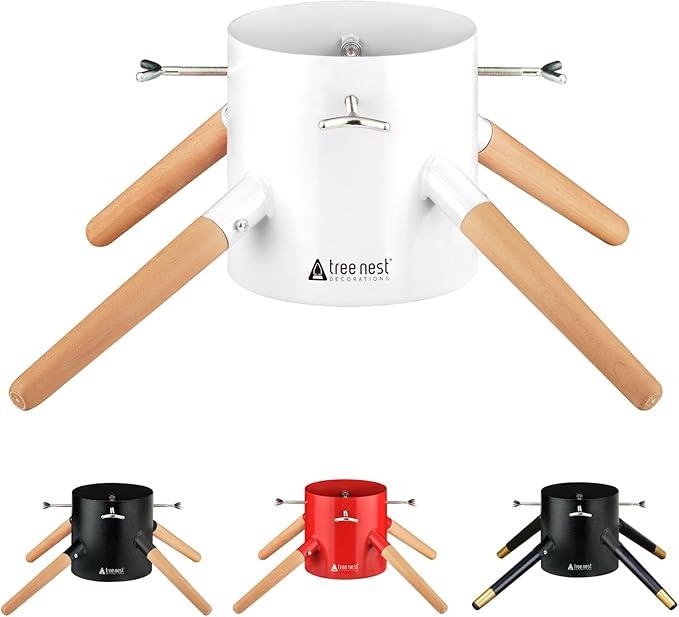 Tree Nest Christmas Tree Stand Base Xmas Modern Tree Metal Holder Stand for 10ft Real Tree Xmas Tree Decoration（Family,White）