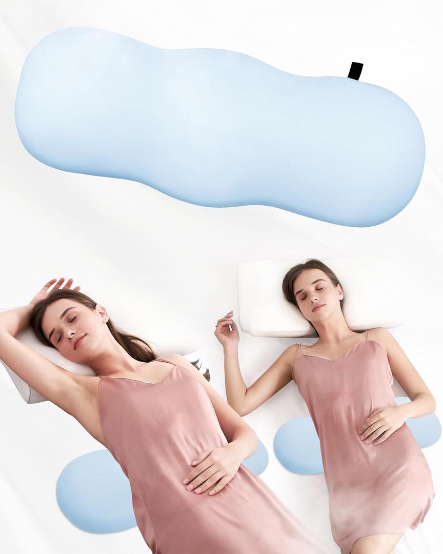 SPRING SEAON Lumbar Support Pillow for Bed Sleeping - Lower Back Hip Pain Relief Lumbar Support Pillow Herniated Disc Relief Products Ergonomic Design of Cool Fabric Memory Foam Cushion (Blue)