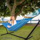 SUNCREAT Hammocks Double Hammock with Curved Spreader Bar, Outdoor Portable Hammock with Carrying Bag & Tree Straps for Bedroom, Patio, Backyard, Balcony, Max 450lbs Capacity, Blue