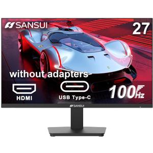 SANSUI Monitor 27 Inch 100Hz USB Type-C Computer Monitor, FHD 1920X1080P,Frameless Eye Care PC Office Monitor with HDMI, Adaptive Sync, HDR, VESA(100x100mm)ES-27F2C HDMI Cable Included