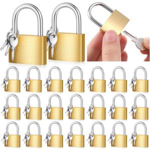 24 Pcs Solid Brass Padlocks Keyed Alike, Locker Locks with Same Keys, Weatherproof Strong, 30mm 1-3/16'' Small Yellow Gym Lock, for Toolbox, Luggage, Storage Unit, Backpacks