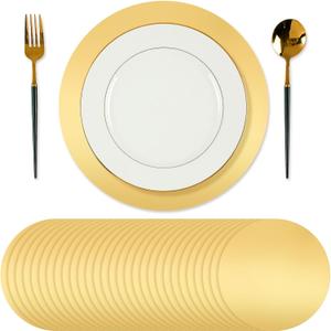 Tioncy 100 Pcs Christmas Round Paper Placemats Decorative Disposable Placemats Table Mats for Dining Wedding Table Decoration Home Banquet New Years Festive Party Birthday Holiday (Gold)