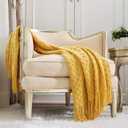 CREVENT Knitted Decorative Throw Blanket for Couch Sofa Chair BedSoft Warm Cozy Light Weight for Spring Summer (50''X60'' Mustard Yellow)