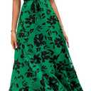 PRETTYGARDEN Women's Boho Floral Maxi Dress Summer Short Sleeve Wrap V Neck Long Flowy Beach Vacation Wedding Guest Dresses (Green, XS)