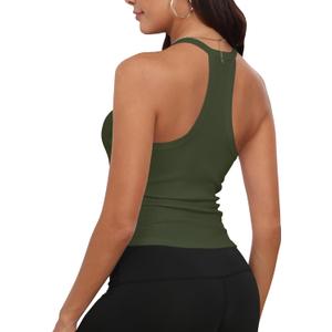 GEMBERA Womens Racerback Sleeveless V Neck Ribbed Knit Cotton Fitted Basic Cami Cropped Halter Tank Top Shirt (XL)