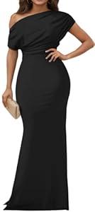 DinyIn Formal Dresses for Women Elegant Off Shoulder Evening Party Gowns Sexy Bodycon Ruched Prom Wedding Guest Dress, 523_1G Black, Large