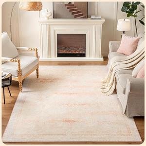ISTANA Area Rug 6×9 for Living Room Soft Machine Washable Low Pile Area Rugs Vintage Boho Bedroom,Dinner Room Non-Slip Carpet Rug- Light Pink