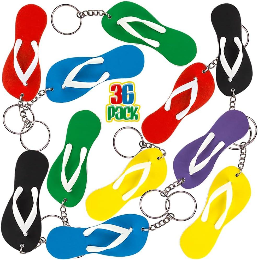 ArtCreativity Flip Flop Keychains, Set of 36, Fun Key Chains for Backpack, Luggage, Great Giveaways for Luau, Beach, & Pool Parties, Cool Goody Bag Fillers & Small Prizes for Kids, Summer Party Favors