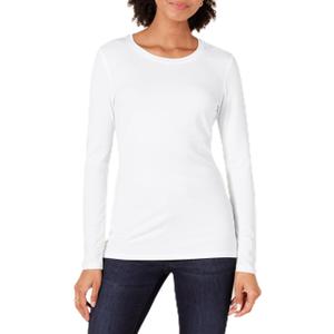 Amazon Essentials Women's Regular-Fit Long-Sleeve Crewneck T-Shirt, White, Small