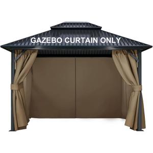 COWVIE 4-Panel 10' x 13' Gazebo Replacement Curtains, Patio Privacy Sidewalls with Double Zipper, Replacement for Outdoor Gazebo Canopy (Curtain Only) (Light Coffee)
