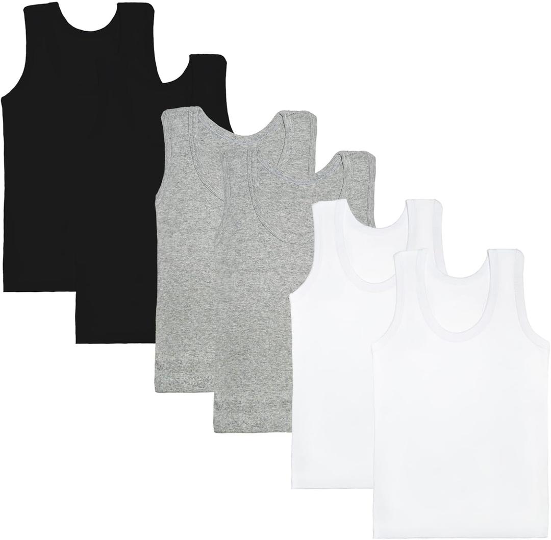 Phedrew 6 Pcs Kids Soft Undershirt Tank Tops Cotton Undershirt Sleeveless Shirts for Girls Boys Unisex (10-11 Years, Multicolor 02)
