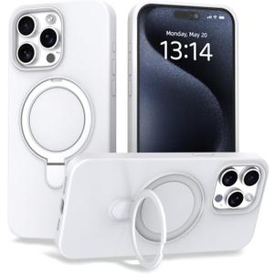 Case for iPhone 15 Pro Case with Magnetic Invisible Stand - MagSafe Compatible, Military Drop Tested, Shockproof Silicone Cover for Women and Men (6.1", 2023) - White