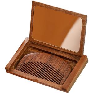 Pocket Mirror with Comb,Wooden Folding Mirror and Comb Set, Vintage Portable Travel Mirror with Hair Comb, Small Handheld Makeup Mirror for Purse,Hairstyling Tool,Unique Gift for Women