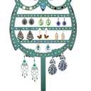 NIKKY HOME Earring Holder Stand Hanging Organizer Metal Jewelry Tree Cute Owl Ear Stud Holder Table Top Tower Rack with Ring Tray for Women Girls (134 Holes), Teal
