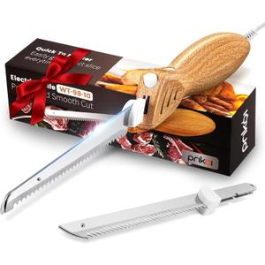 Electric Knife - Easy-Slice Serrated Edge Blades Carving Set for Meat, Bread, Turkey, Ribs, Fillet, DIY, Ergonomic Handle + 2 Blades for Raw & Cooked Food(Faux Wood) (Classic)