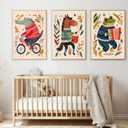 Pormipone Canvas Wall Art 3 Pc Cute Animal Nordic Decor 16x24 Inch Framed
