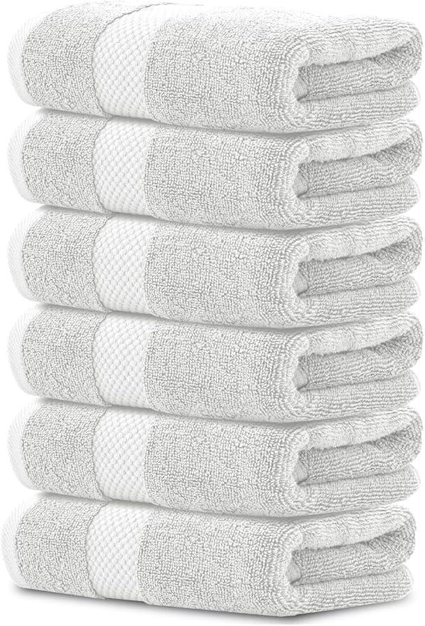 White Classic Luxury Dolphin Gray Hand Towels - Soft Circlet Egyptian Cotton | Highly Absorbent Hotel spa Bathroom Towel Collection | 16x30 Inch | Set of 6