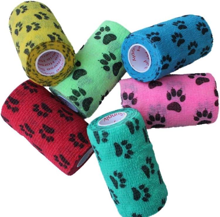 Prairie Horse Supply 4 Inch Vet Wrap Tape Bulk (Assorted Paw Prints) (Pack of 6) Self Adhesive Adherent Adhering Flex Bandage Grip Roll Dog Cat