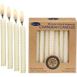 Rite Lite Judaica Hand Rolled Honeycomb Beeswax Hanukkah Candles, 45 Count Chanukah Menorah Gifts, Jewish Holiday Party Favors Candleholder (Natural)