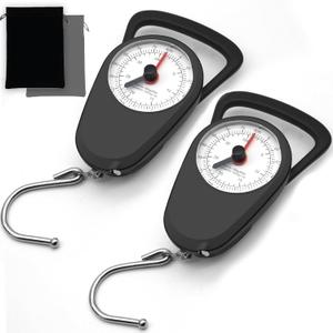 2PC Portable Luggage Weight Scale with Hook & Drawstring Bags, Fishing Hanging Scale Mechanical Kitchen, Multi-Purpose Travel Suitcase Scale with Tape Measure (80 Lbs)