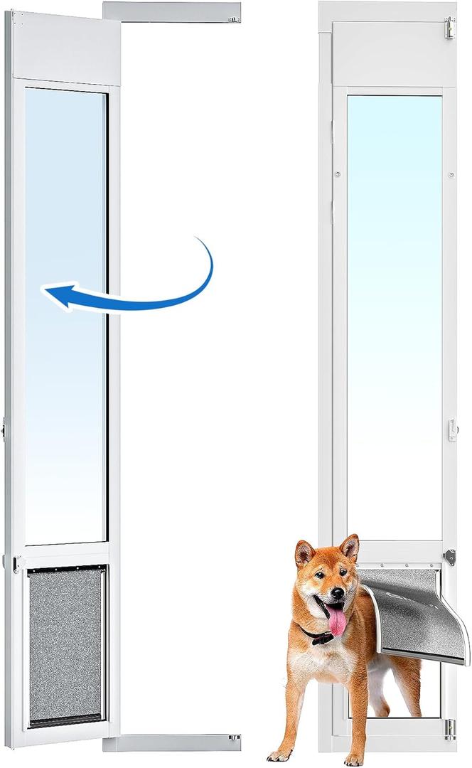Large Dog Door for Sliding Glass Door,Openable Pet Door for Sliding Glass DoorsAll-Metal Framed & Panel & Lock,Adjustable 75 7/8" to 81" Slider Height -Large