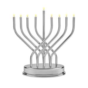 The Dreidel Company Hanukkah Silver Menorah Low Voltage Battery Powered Contemporary Metal Designed Menorah, LED Bulbs Electric, 10.6 Inches Tall