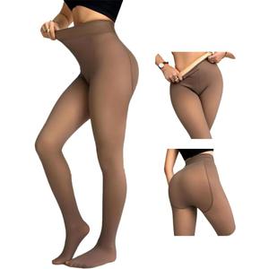 CHICME Womens Thick Fleece Lined Transparent Tights High Waist Elasticity Thermal Pantyhose Faux Sheer Warm Leggings (One Size, B-1pack, Brown, T.f. (40f-60f))