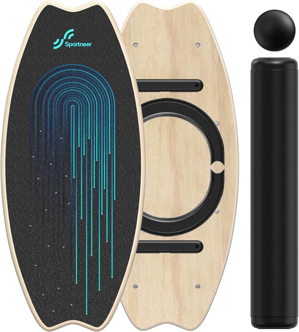 Sportneer Balance Board - 7 Modes Wobble Board with Adjustable Stoppers - Exercise Balancing Stability Trainer for Improve Balance, Surf Trainer & Physical Therapy - Roller and 2.8'' Ball Included (Light Blue & Black)