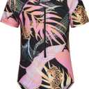 Girls One Piece Swimsuits Short Sleeve Rash Guard for Girl Hawaiian Bathing Suit with Sun Protection Beachwear (15-16 Years, Black Jungle Wild)