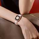 Resin Watch Bands with Case Compatible with Apple Watch Band 40mm 41mm 44mm 45mm Women Watch Strap with Glitter Bling Protective Cover Wristband for iWatch Series 8 7 SE SE2 6 5 4, Nougat White 40mm