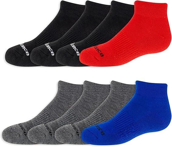 New Balance Boys Low Cut Socks  8 Pack Performance Cushion Comfort No Show Socks  Breathable Athletic Socks for Boys (412), Size Large, Assorted