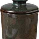 Pottery Butter Crock with Lid, Ceramic Butter Dish with Water Line, Countertop Butter Keeper, Butter Holder for Countertop, Greenish Brown