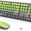 Wireless Keyboard and Mouse Combo, 2.4GHz Colorful Keyboard Cute Typewriter Full-Size Retro Creamy Keyboard and Mouse Set for Desktop Laptop PC Computer (105 Keys Matcha Green)