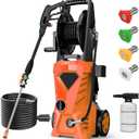 5000PSI Electric Pressure Washer - 2025 New Electric Power Washer with Upgraded 33ft Pressure Washer Hose Reel, Foam Cannon, 4 Nozzle Set, Power Washer for House/Patios/Car/Fence, Orange