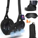 Portable Airplane Foot Hammock(Memory Foam)-Ultimate Comfort Bundle w/Sleep Mask & Ear Plugs, Foot Hammock for Plane Travel Essentials to Relax Your Feet, Airplane Foot Rest Perfect for Long Flight (Black Suit)