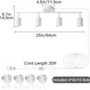 Dimmable Plug in Track Lighting (Bulbs Included), 4-Lights Matte White Finish, Adjustable Heads, 20ft Long Cord with in-Line Dimmer Switch, Rotatable Ceiing Spotlight for Bedroom Living Dining Room