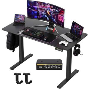 Electric Standing Desk,48x24 Inches Adjustable Height Stand up Desk, Sit Stand Home Office Desk with Splice Board, 3 Preset Heights,Equipped with Hooks,Ergonomic Computer Desk WorkstationBlack