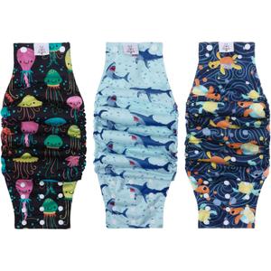 CuteBone Washable Dog Diapers Male with Snaps Reusable 3pcs a Pack Doggie Belly Band for Male Dogs Wraps KDM05L (L(17"-21"))