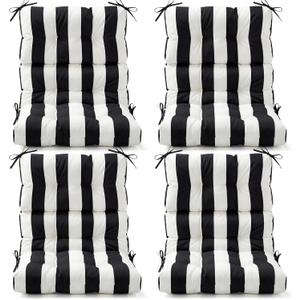 Hoteam 4 Pcs High Back Chair Cushions Set - 44'' x 21'' Indoor Outdoor Waterproof Soft Thicken Stripes Replaceable Cushion for Garden Summer Rocking Chair, Patio Furniture (Black Stripes)