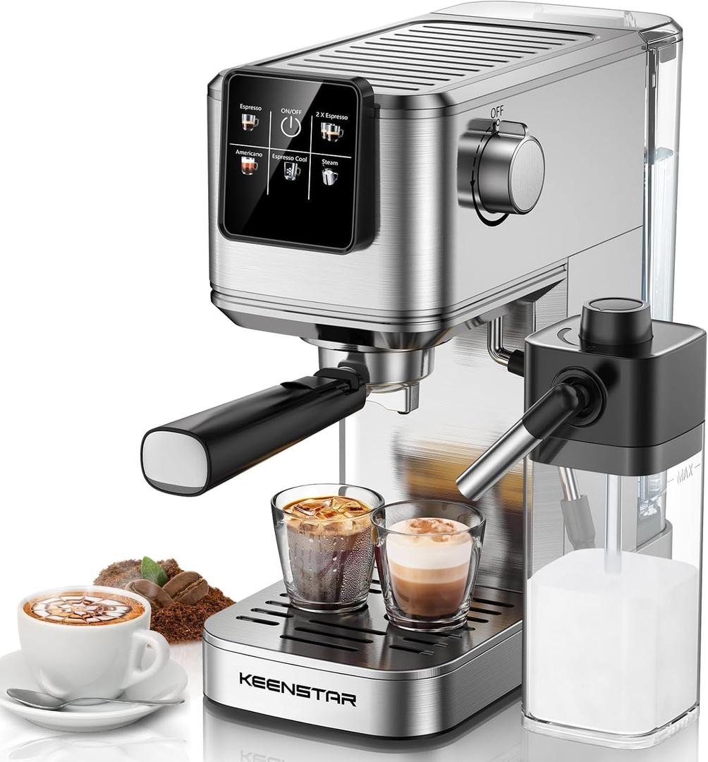 KEENSTAR Espresso Coffee Machine with Milk Tank, 20Bar Hot & Iced Coffee Machine with Rapid Cold Brew, Touch Screen Espresso Maker with Steam Wand for Coffee Lover
