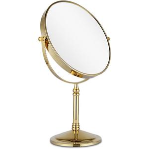 DOWRY Makeup Mirror 10x Magnification Vanity Mirror Tabletop Two-Sided Swivel Gold Finish(10X) (7.2"L x 4.9"W)